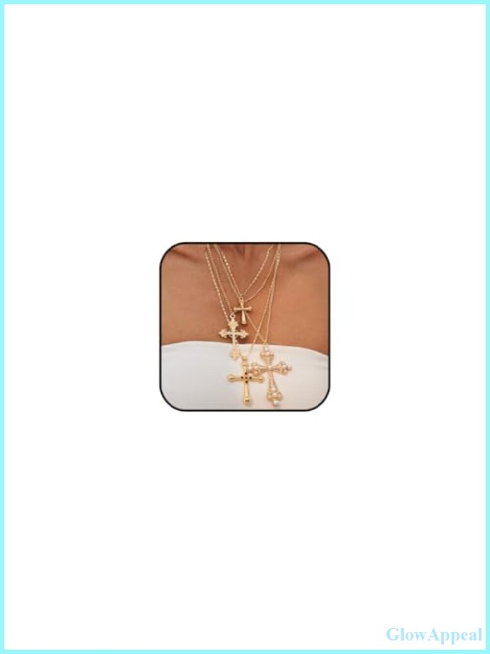 Chunky Gold Cross Necklace for Women 4Pc Link Pendant Set